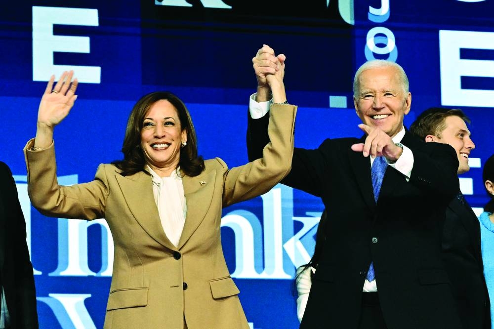 
Biden and Harris on the first day of the Democratic National Convention at the United Centre in Chicago. – AFP 