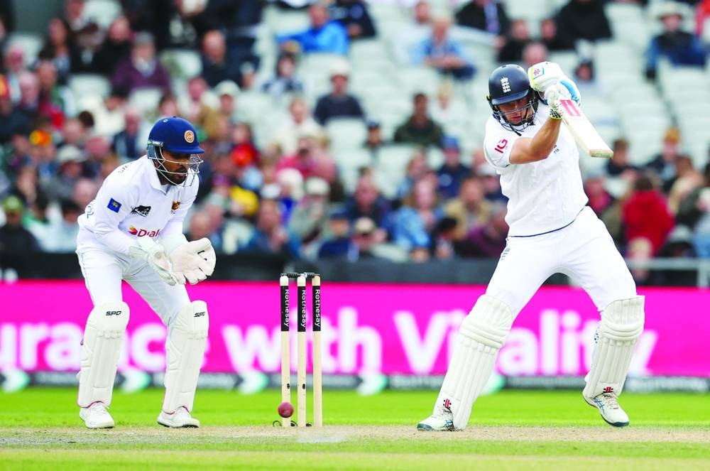 
England’s Jamie Smith in action during the second day of the first Test against Sri Lanka at Old Trafford in Manchester on Thursday. (Reuters) 