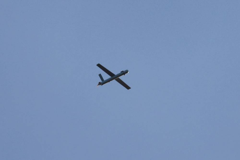 This photo taken from a position in northern Israel shows a Hezbullah UAV over north Israel  on Sunday. AFP