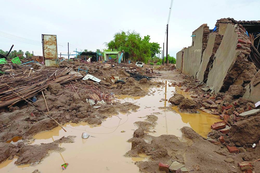 A picture shows the damage caused by floods in the town of Tangasi, in Sudan’s Meroe province, some 300km north of the capital Khartoum.