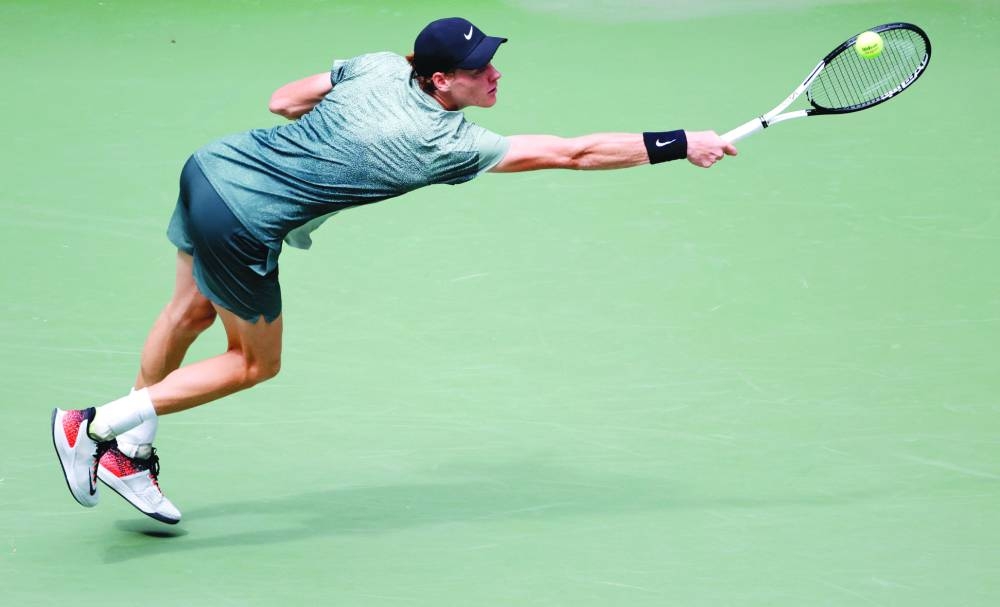 Italy’s Jannik Sinner in action during his second round match against American player Alex Michelsen at the US Open in New York on Thursday. (Reuters)
