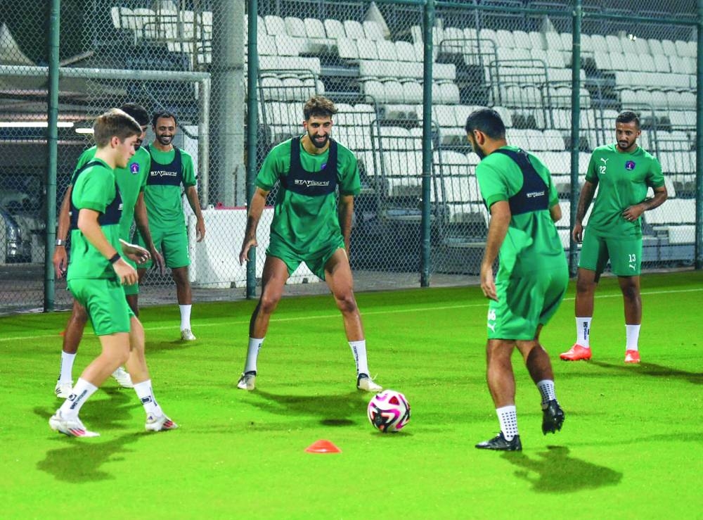 Al Shahania players at a training session on Thursday.
