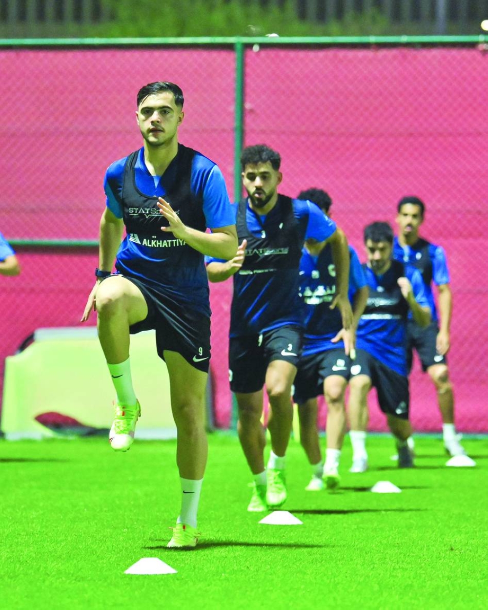 Al Rayyan players train on Thursday, on the eve of their QSL Cup match against Al Shahania.