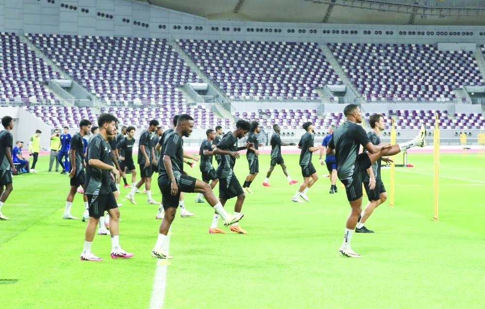 Qatar players train on Friday, ahead of their World Cup qualifier against United Arab Emirates on Thursday, September 5.