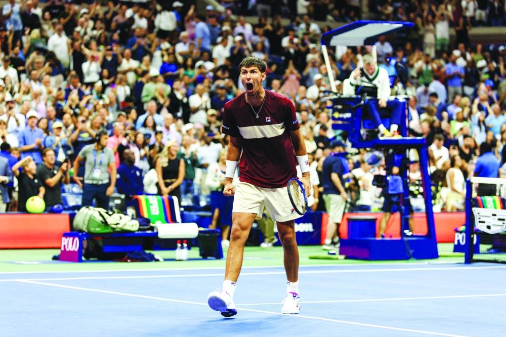 
Alexie Popyrin of Australia celebrates his victory over Novak Djokovic of Serbia during the 2024 US Open at the USTA Billie Jean King National Tennis Center. (USA TODAY Sports) 