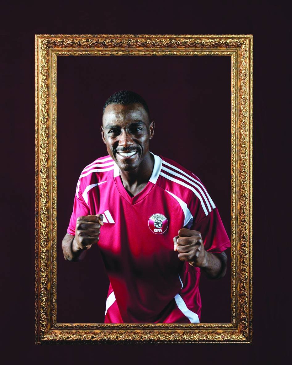 Qatar’s Almoez Ali pose sporting team’s new kit unveiled by the Qatar Football Association on Sunday, ahead of the FIFA World Cup 2026 qualifier against UAE.