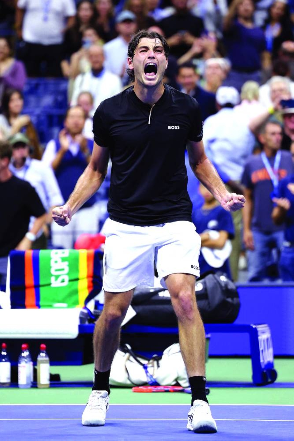 
Taylor Fritz celebrates after defeating Frances Tiafoe in the US Open semi-final. (AFP) 