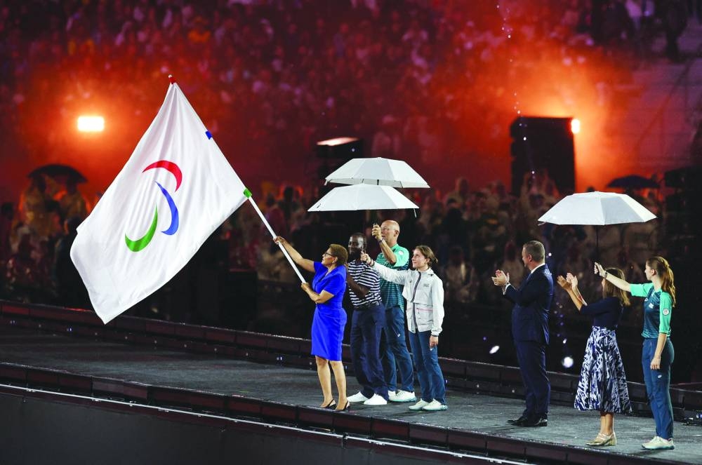 Mayor of Los Angeles, Karen Bass, waves the Paralympic flag during the closing ceremony of the Paris 2024 Paralympics on Sunday. (Reuters)