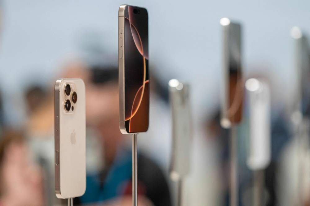 Apple iPhone 16 models are displayed following Apple's "It's Glowtime" event in Cupertino, California, Monday. AFP
