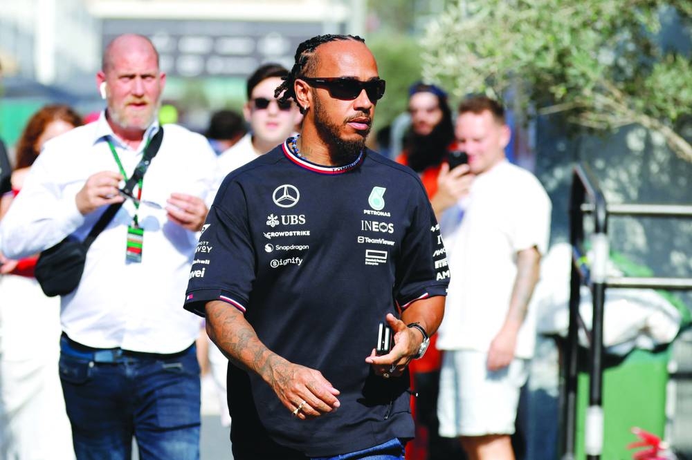 Mercedes’ Lewis Hamilton in Baku on Thursday. (Reuters)