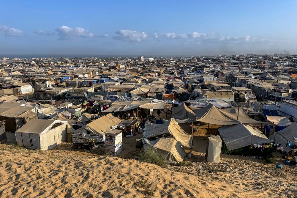 Displaced Palestinians shelter in a tent camp at the Al-Mawasi area in Khan Younis, in the southern Gaza Strip. REUTERS