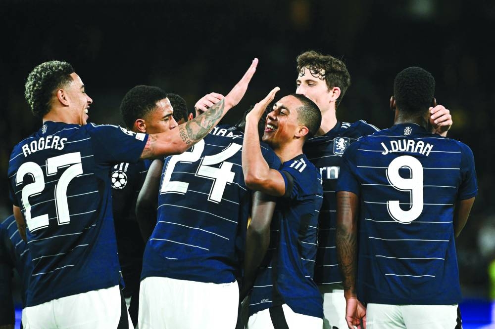 
Aston Villa’s Youri Tielemans (third right) celebrates with teammates after scoring during the UEFA Champions League match against Young Boys in Bern, Switzerland. (AFP) 