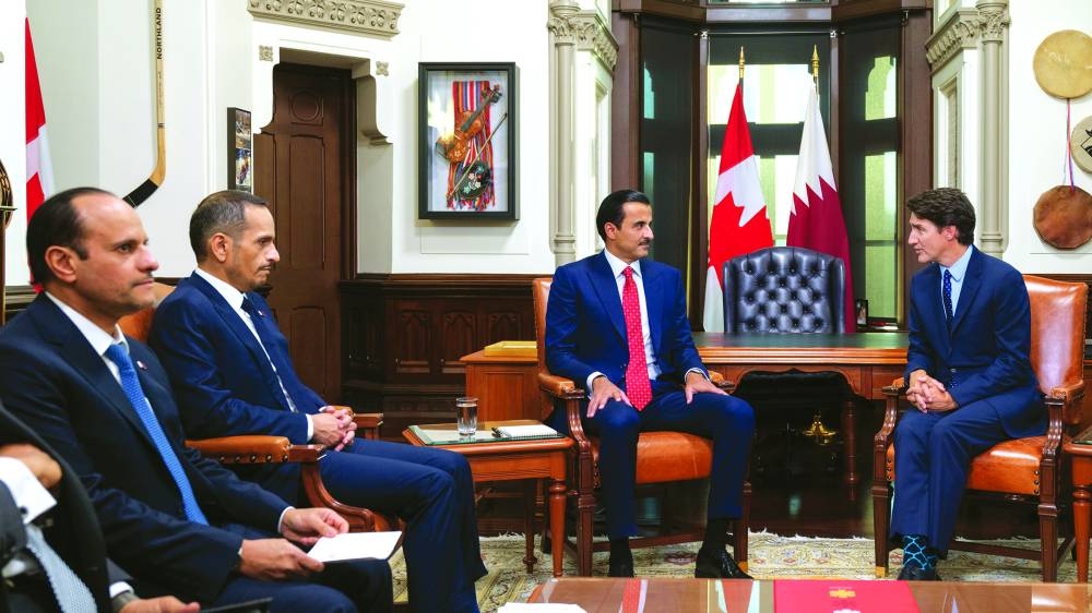 His Highness the Amir Sheikh Tamim bin Hamad al-Thani held talks  with Prime Minister of Canada Justin Trudeau, in Ottawa on Wednesday.