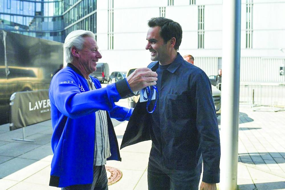 
Tennis great Roger Federer (right) greets retired Swedish giant Bjorn Borg in Berlin, Germany, ahead of the start of 2024 Laver Cup. Borg will deliver his last campaign as captain of Team Europe against the US side. (lavercup.com) 