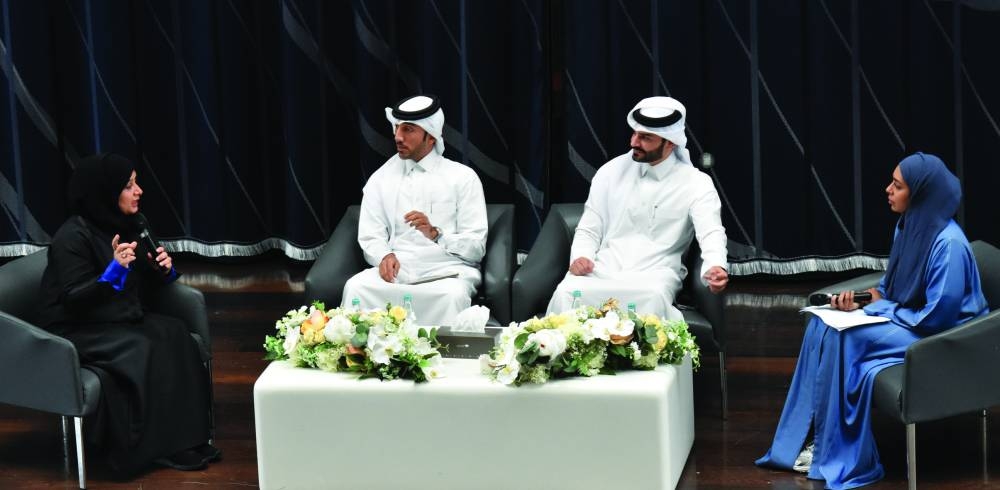 Asma al-Kuwari (left) speaks as Dr Khalid al-Jufairi, issa Abdullah and the moderator looks on. PICTURES: Thajudheen.
