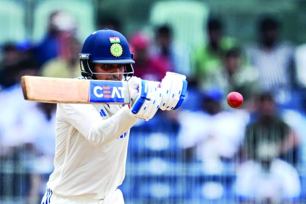 India’s Shubman Gill plays a shot during the third day of the first Test against Bangladesh at the MA Chidambaram Stadium in Chennai on Saturday. (AFP)