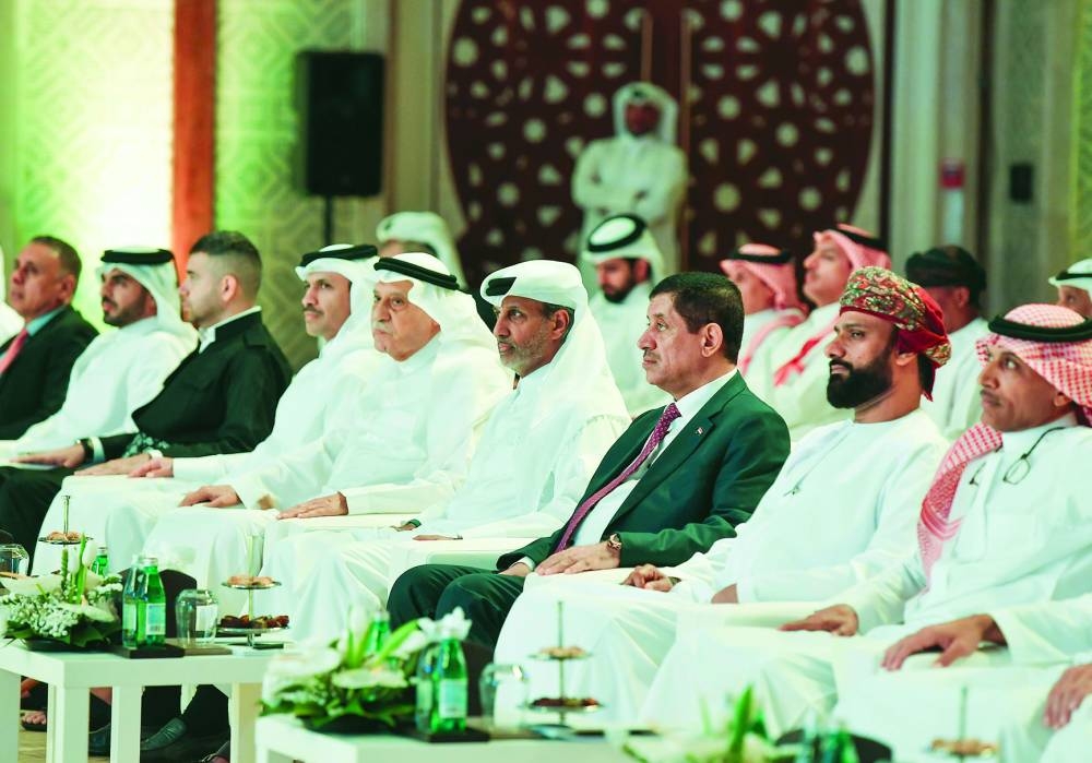 Minister of Sports and Youth and Arabian Gulf Cup Football Federation (AGCFF) President HE Sheikh Hamad bin Khalifa bin Ahmed al-Thani attends the 2024-25 Gulf Club Champions League draw ceremony in Doha on Monday. Qatar Football Association president Jassim bin Rashid al-Buainain was also present. Picture: Noushad Thekkayil