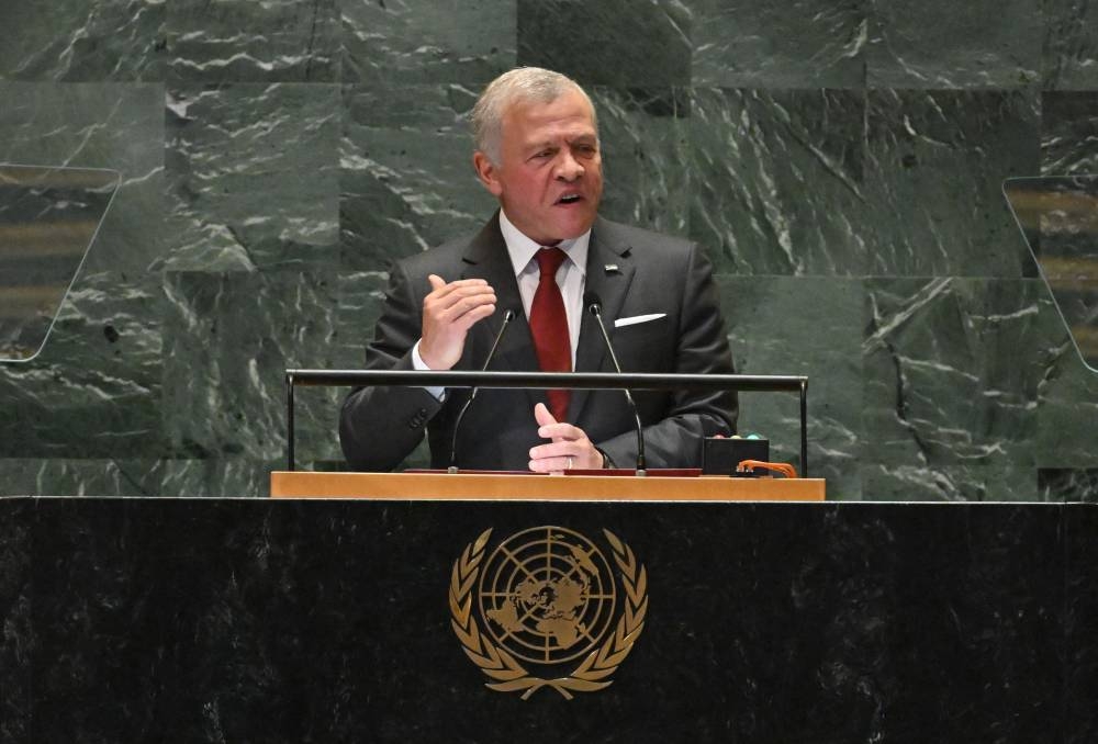 Jordan's King Abdullah II speaks during the 79th Session of the United Nations General Assembly at the United Nations headquarters in New York City on Wednesday. 