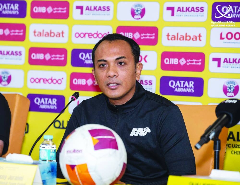 Singapore's Under-20 coach Fadzuhasny Juraimi speak at a press conference on the eve of their AFC U-20 Asian Cup Qualifiers in Doha.