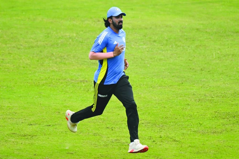 India's KL Rahul attends a practice session at the Green Park Cricket Stadium in Kanpur on September 25, 2024, ahead of their second cricket Test match against Bangladesh. (AFP)