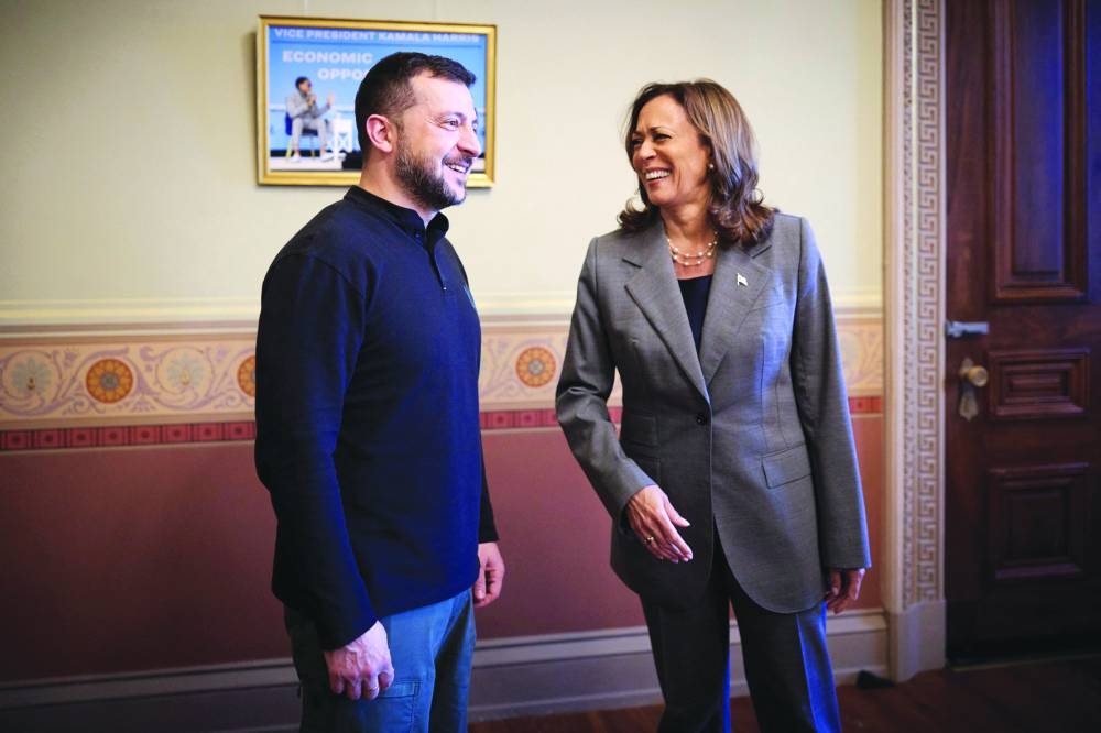 Harris with Zelensky at the Eisenhower Executive Office Building on the White House campus in Washington, US during their meeting on Thursday. – Reuters