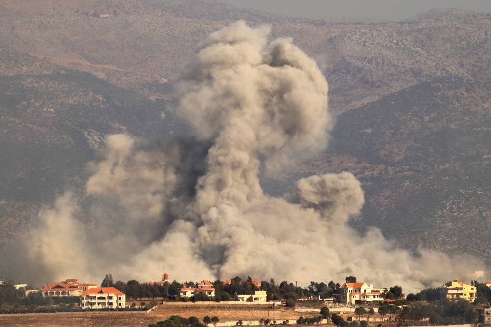 Smoke rises from the site of an Israeli airstrike that targeted the southern Lebanese village of Khiam on on Saturday. AFP