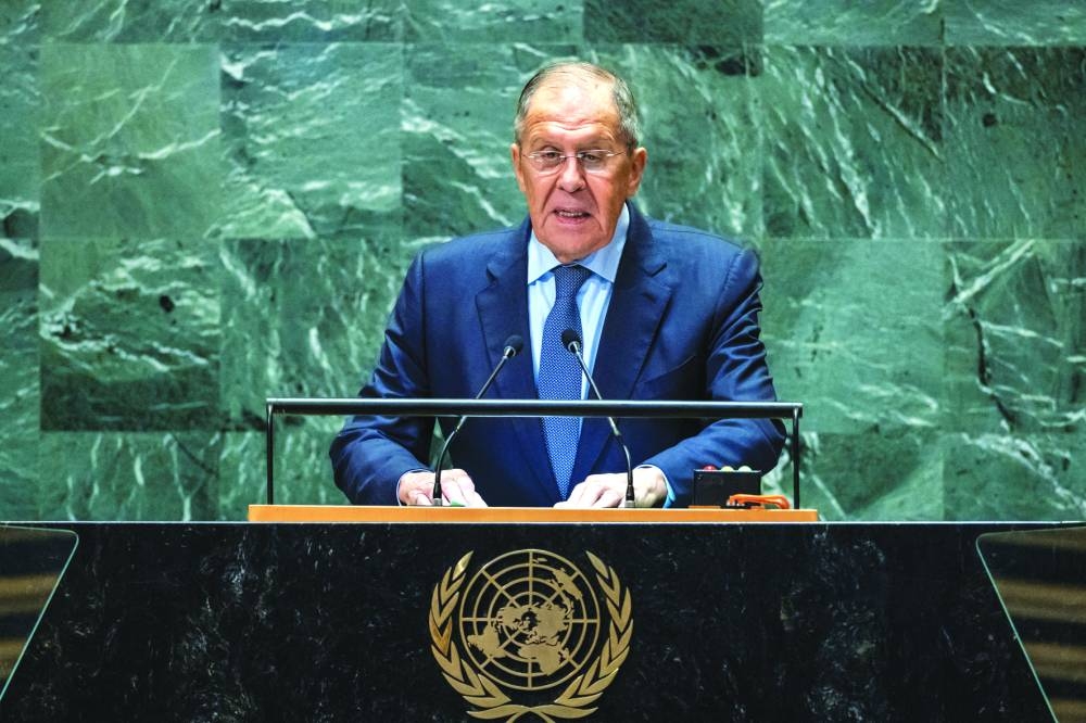 
Russian Foreign Minister Sergei Lavrov addresses the 79th United Nations General Assembly at UN headquarters in New York. (Reuters) 