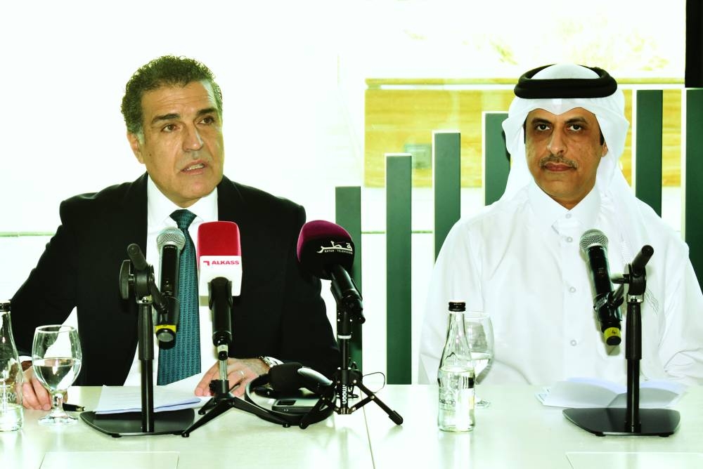 Dr Gonzalo Castro de la Mata and Eng. Ahmed Mohammed al-Sada addressing the media Sunday.