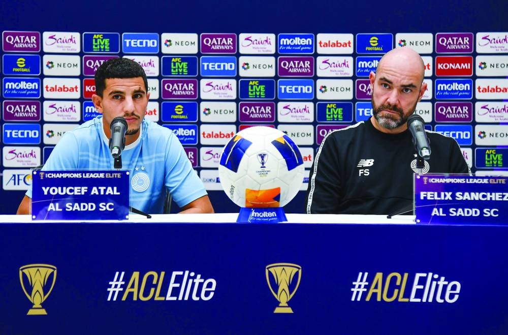 
Al Sadd coach Felix Sanchez (right) and player Youcef Atal attend the press conference ahead of the AFC Champions League Elite match against Iran’s Esteghlal at Jassim Bin Hamad Stadium in Doha.  