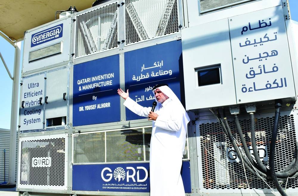 Dr Yousef Alhorr at the live demonstration of Synergia9n1 Wednesday at Gord’s TechnoHub research centre at QSTP. PICTURES: Thajudheen
