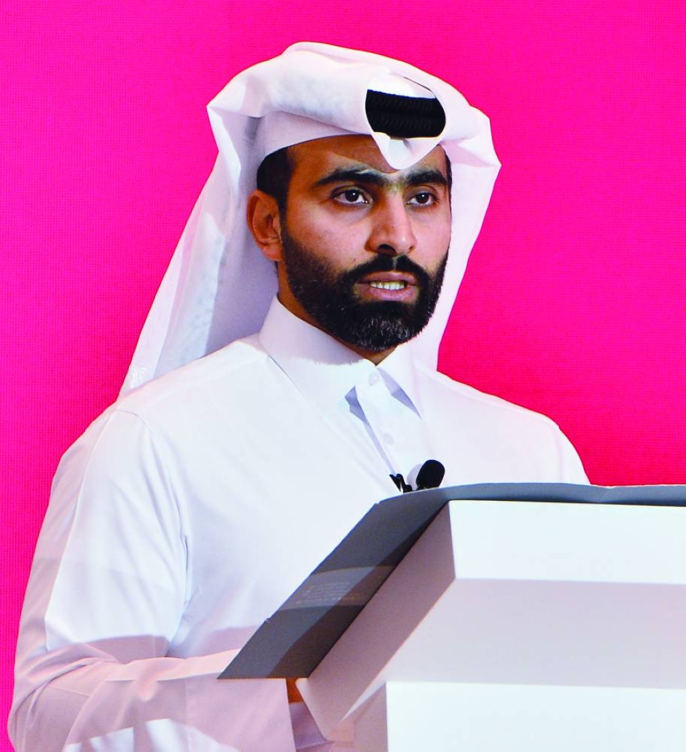 QDB CEO Abdulrahman Hesham al-Sowaidi delivering a speech during the launching of Tasdeer&#039;s new trademark, &#039;Qatar Exports&#039;. PICTURE: Shaji Kayamkulam.