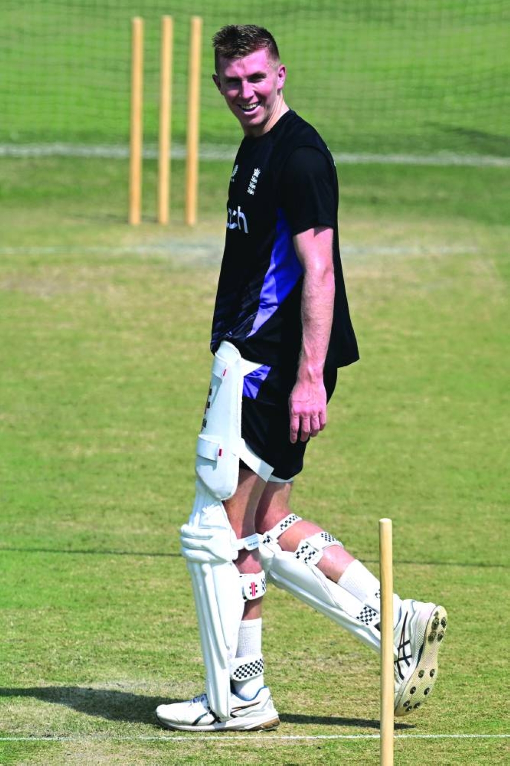 England’s Zak Crawley attends a practice session at the Multan Cricket Stadium in Multan, Pakistan, on Friday. (AFP)