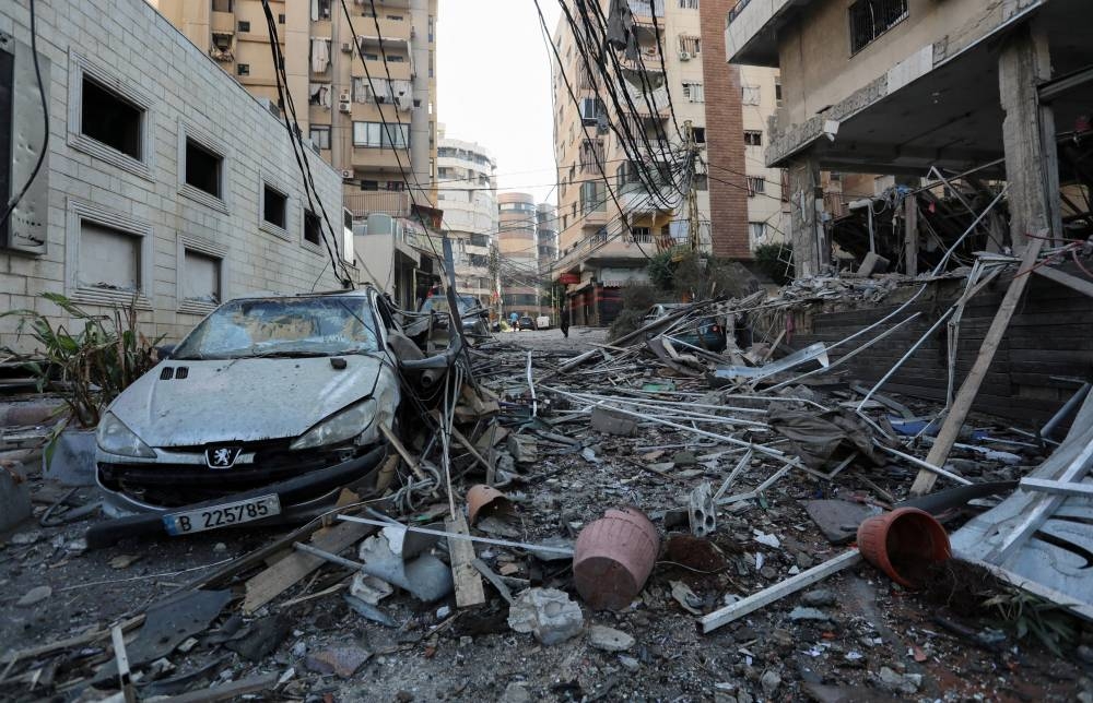 A view shows a damaged site in the aftermath of Israeli strikes on Beirut's southern suburbs, on Sunday. REUTERS