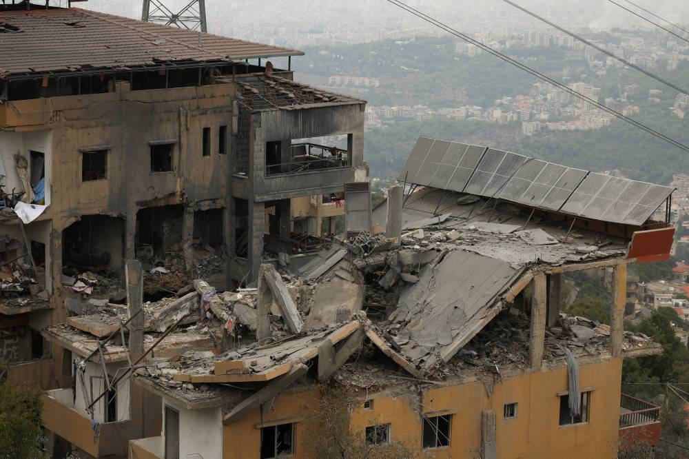 A view shows a damaged building, in the aftermath of Israeli strikes, in Qmatiyeh, Lebanon, on Monday. REUTERS