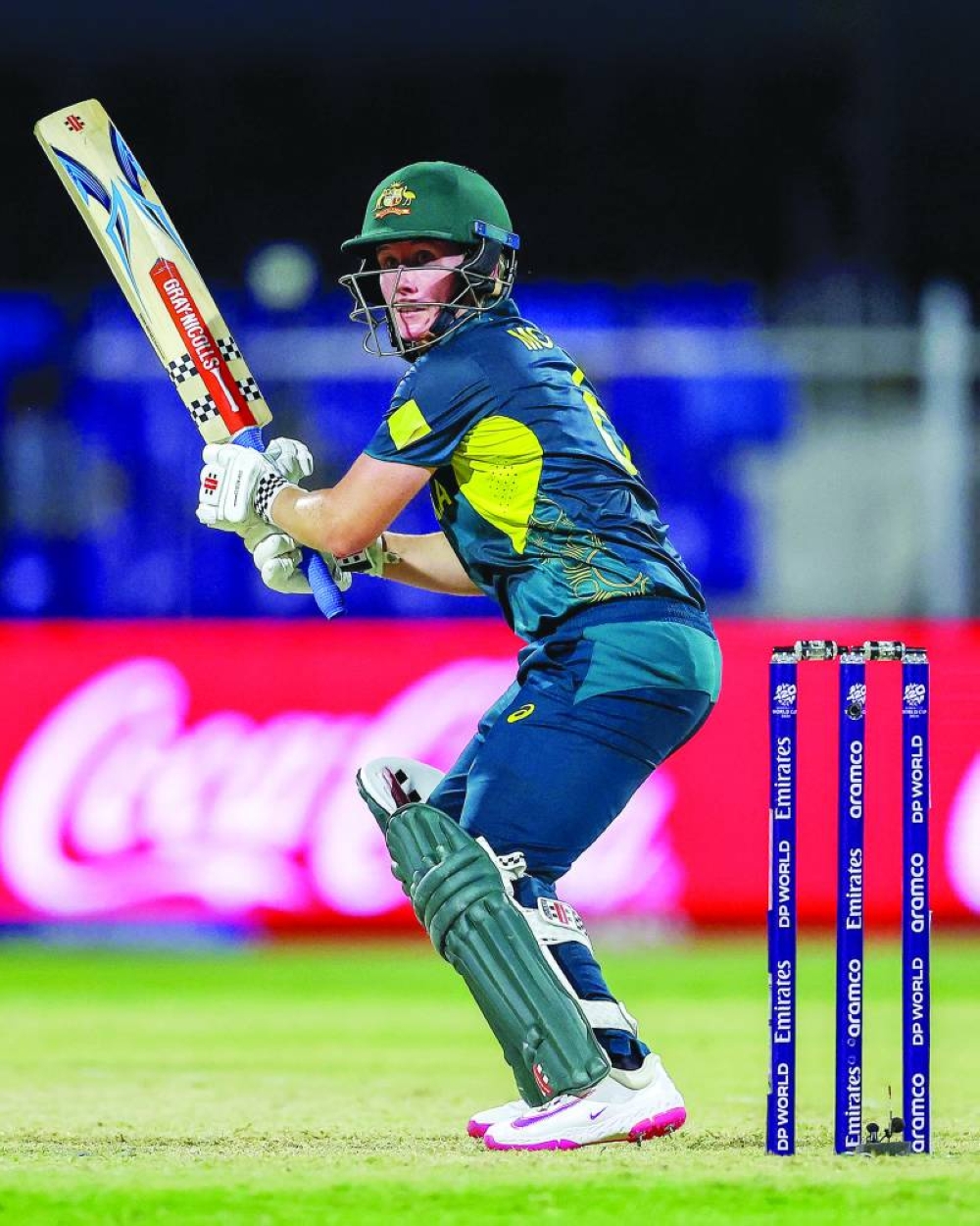Australia’s Beth Mooney in action against New Zealand during their T20 Women’s World Cup match in Sharjah, UAE, on Tuesday. Mooney scored 40 off 32 deliveries as Australia won by 60 runs. (@AusWomenCricket)