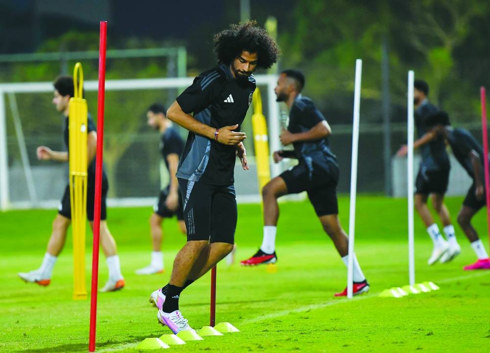 Qatar players Akram Afif during a team training session in Doha on Wednesday. PICTURE: Noushad Thekkayil