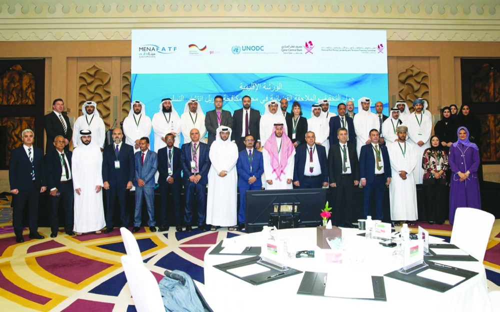 Participants of a workshop hosted by the National Committee for Combating Money Laundering and Terrorism Financing, in co-operation with the Middle East and North Africa Financial Action Task Force in Doha on Sunday.