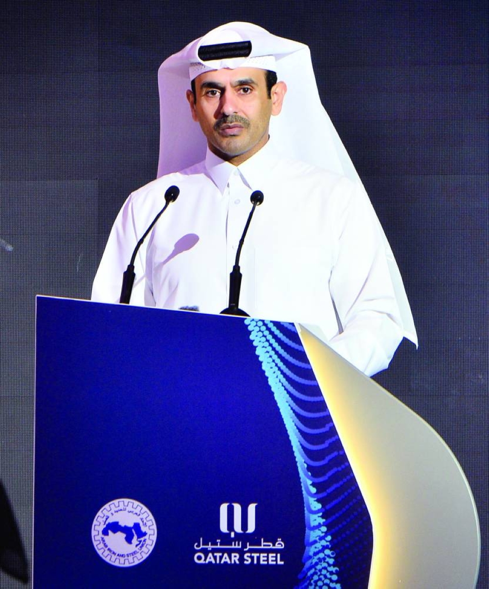 HE Saad bin Sherida al-Kaabi, the Minister of State for Energy Affairs, addresses 17th Arab Steel Summit. PICTURE: Shaji Kayamkulam