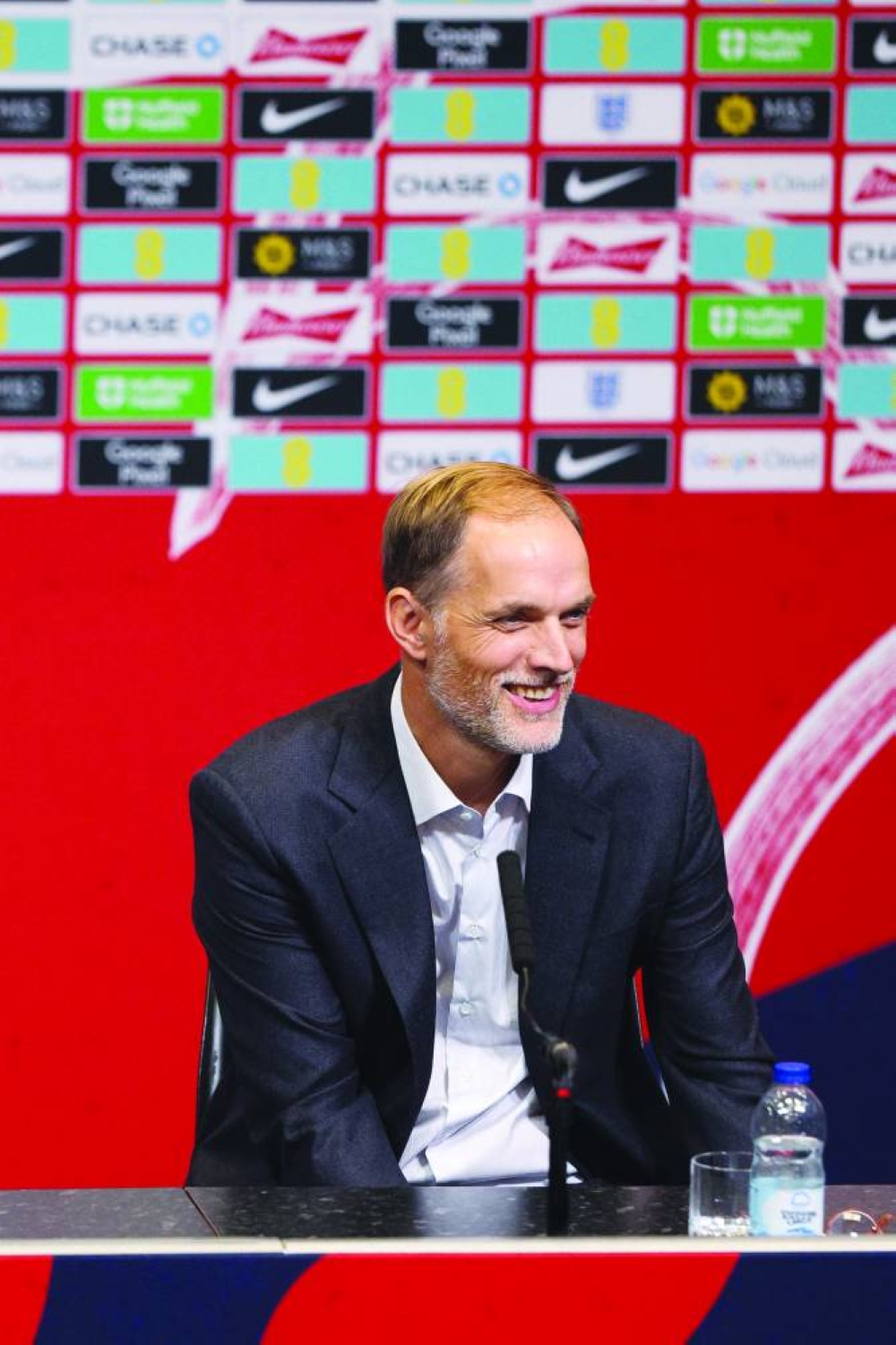 England’s newly-appointed football coach Thomas Tuchel speaks during a press conference at Wembley stadium in London on Wednesday. (AFP)