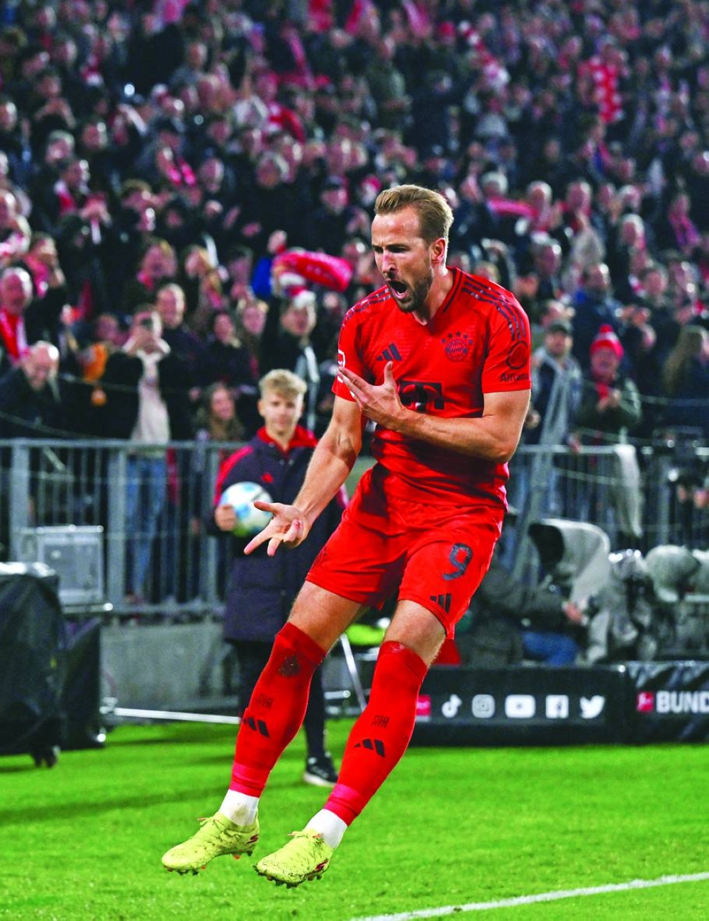 
Bayern Munich’s Harry Kane celebrates after scoring against Stuttgart in Munich. (Reuters) 