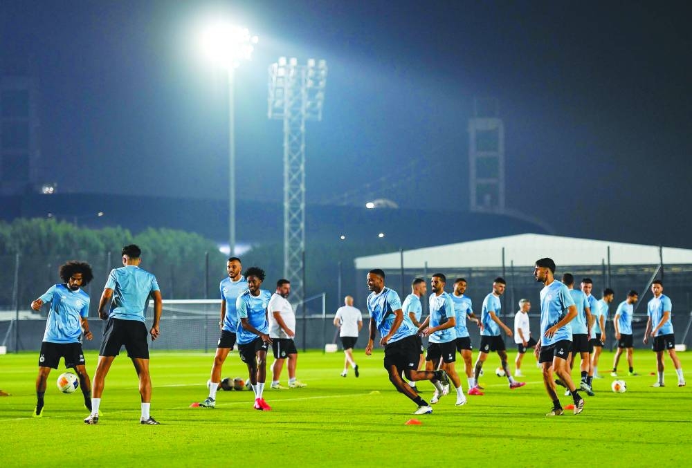 Al Sadd players during a practice session yesterday, on the eve of their AFC Champions League Elite tie against Iran’s Persepolis at Hamad Stadium in Doha. PICTURE: Noushad Thekkayil