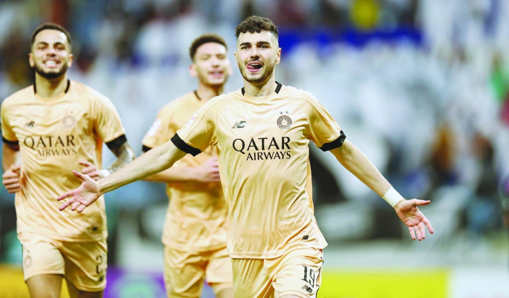 
Al Sadd’s Rafa Mujica celebrates after scoring a goal against Al Wakrah during their Qatar Stars League match at the Al Janoub Stadium yesterday. 