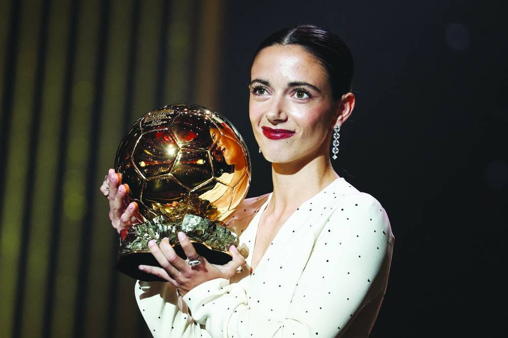 Barcelona and Spain’s Aitana Bonmati won her second successive women’s Ballon d’Or. (AFP)