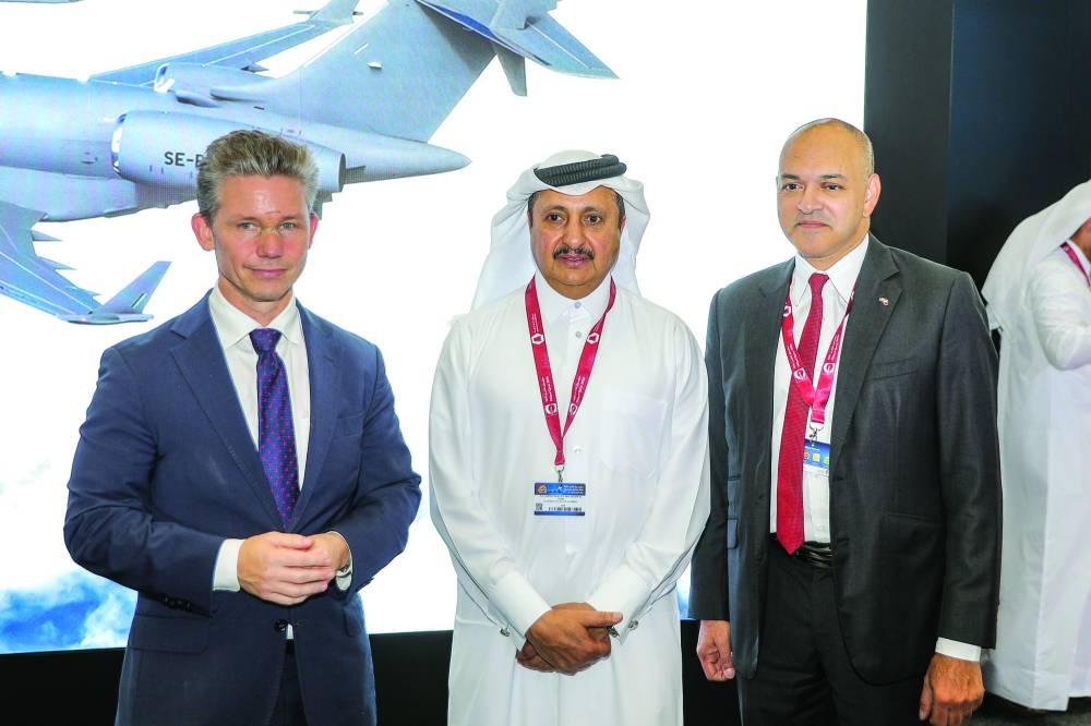 Qatar Chamber chairman Sheikh Khalifa bin Jassim al-Thani, Swedish Defence Minister Pal Jonson, and Swedish ambassador Gautam Bhattacharyya.