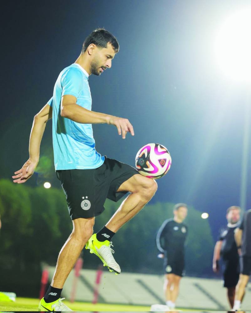 Al Sadd’s midfielder Boualem Khoukhi at a training session yesterday.