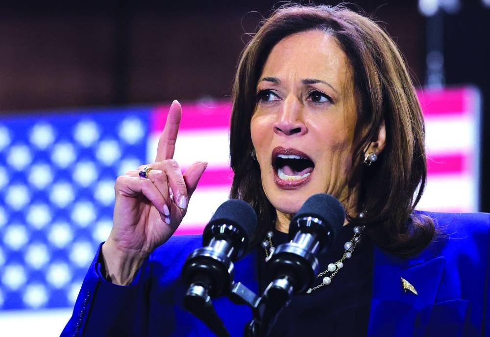 
Kamala Harris speaks during a campaign rally at Craig Ranch Amphitheater on Thursday in North Las Vegas. 
