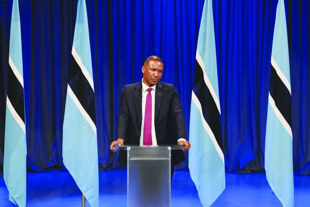 Botswana’s newly-elected President Duma Boko delivers his acceptance speech at the Mass Media Complex in Gaborone, yesterday.