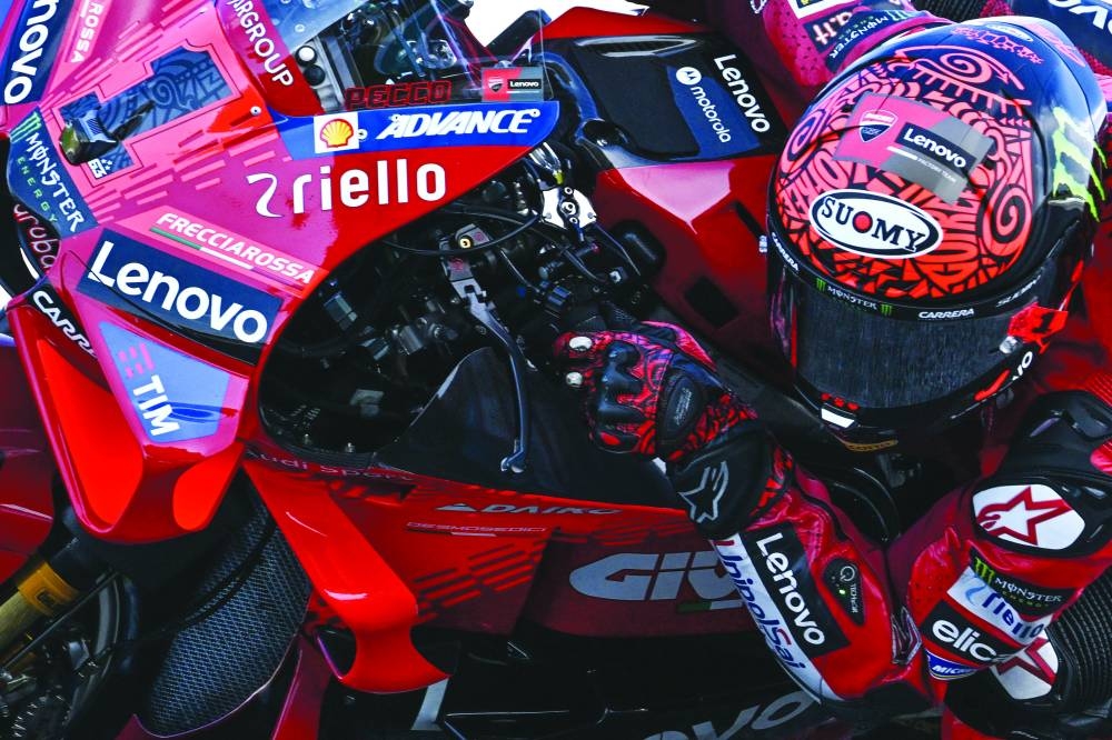 Ducati Lenovo Team’s Italian rider Francesco Bagnaia rides during a practice round of the Malaysian Grand Prix at the Sepang International Circuit yesterday. (AFP)