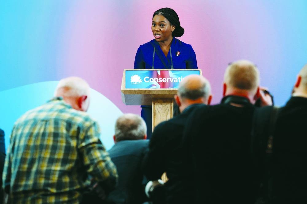 
New leader of Britain’s main opposition Conservative Party, Kemi Badenoch, speaks after being announced as their new leader, in London. 