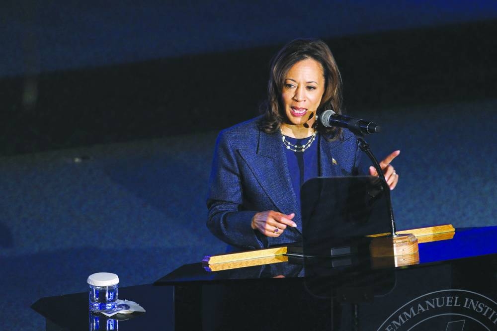 Democratic presidential nominee Kamala Harris delivers remarks in Detroit, Michigan on Sunday.